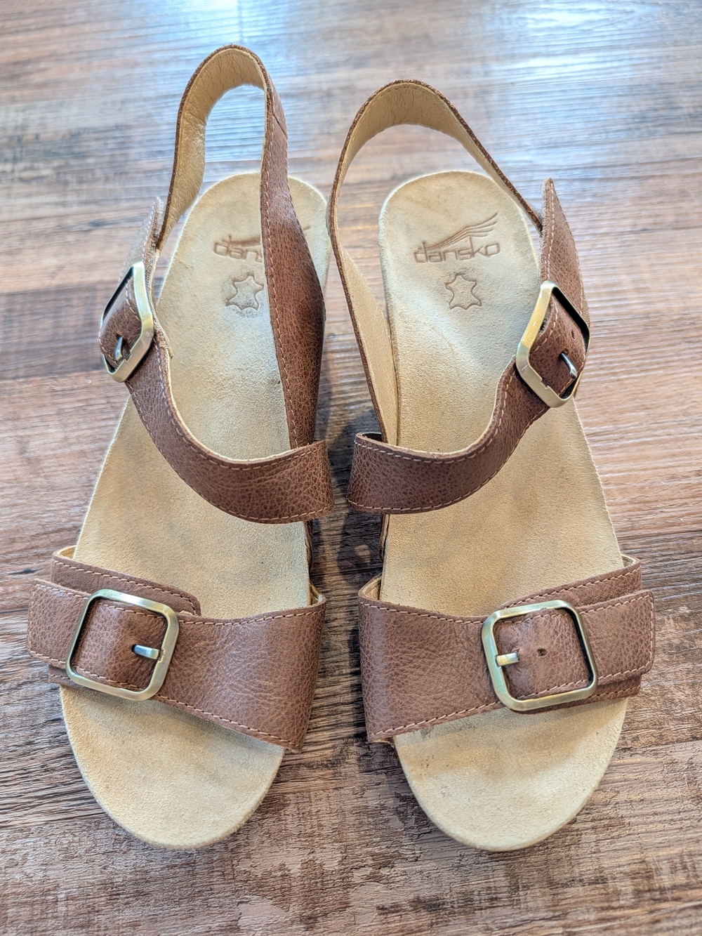Dansko Trinity Tan Burnished Leather Sandal Heels Size EU 38 US 8